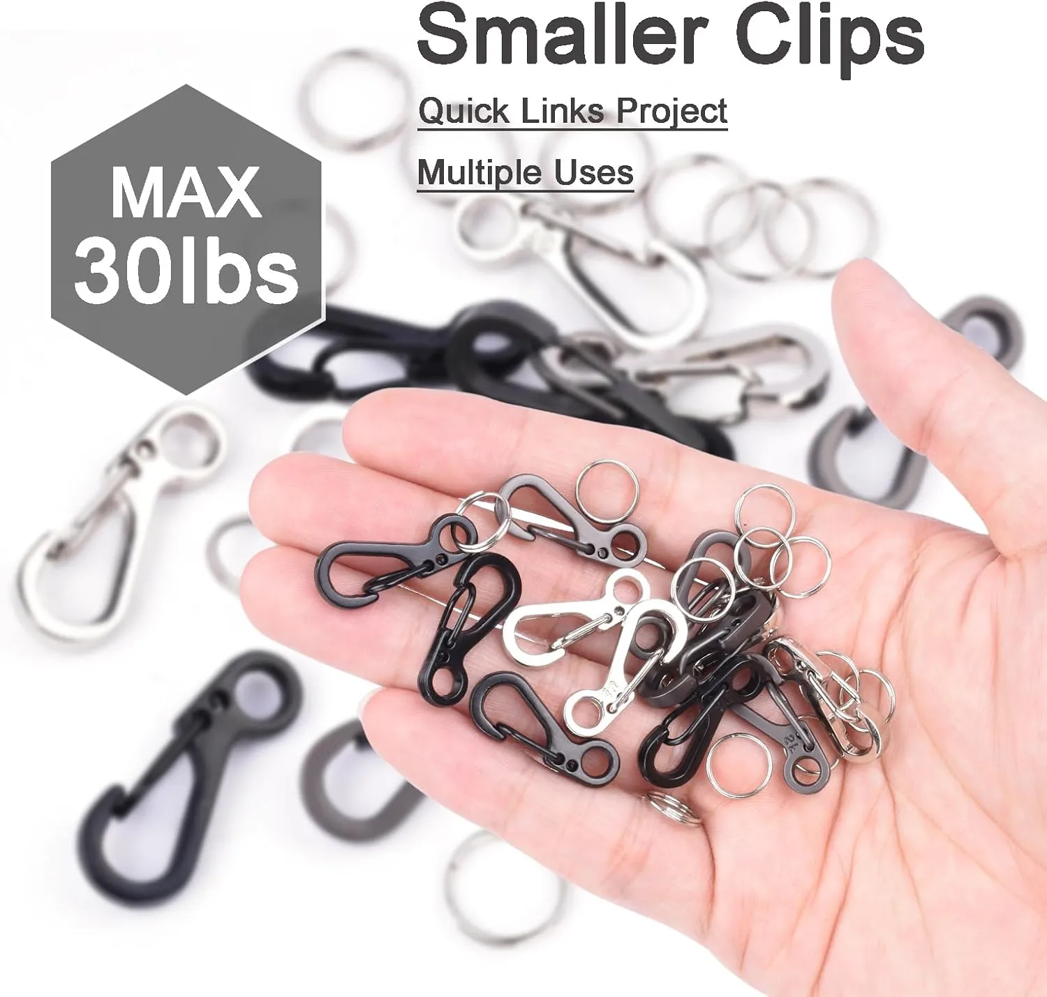 CooBigo 12 Sets Small Carabiner Clip Metal Spring Snap Hooks 1 inch Mini Paracord Hanging Clips for Camera Strap, Flashlight, Key Chain(Silver, Long 25mm)