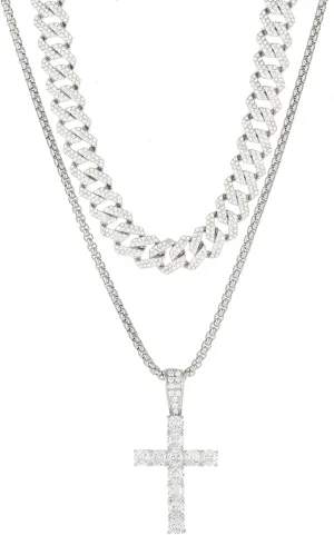 Cuban Link Chain for Men Women 16"/18"/20" Iced Out Cross Pendant Necklace Diamond Chain Religious Jewelry Gift for Christmas Birthdays Parties