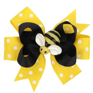 Cute Bees Yellow Ribbon Hair Bow Clips