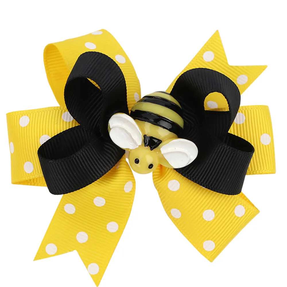 Cute Bees Yellow Ribbon Hair Bow Clips