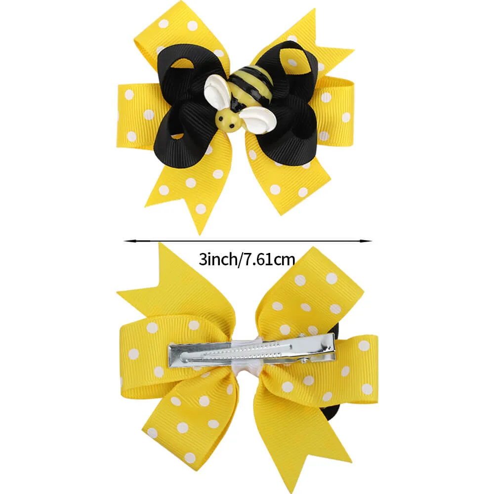 Cute Bees Yellow Ribbon Hair Bow Clips