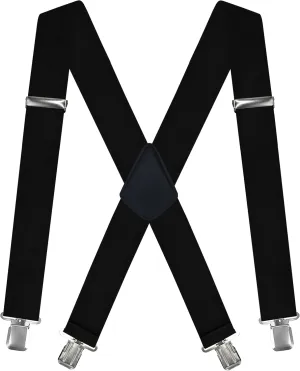 Dibi Mens Heavy Duty Suspenders Adjustable 2 Inch Wide X Back with Strong Metal Clips