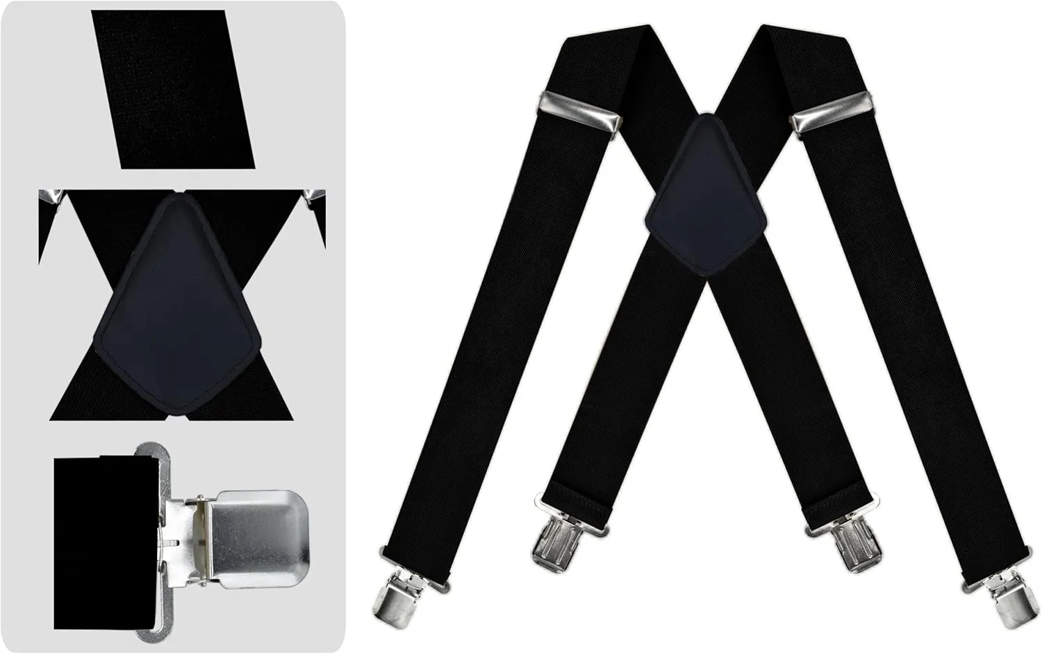 Dibi Mens Heavy Duty Suspenders Adjustable 2 Inch Wide X Back with Strong Metal Clips