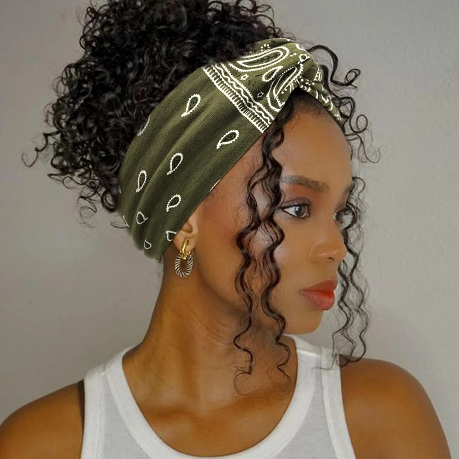 DRESHOW 4 Pack Boho Cotton Non-Slip Headbands for Women Girls Yoga Workout Running Knotted Turban Floral Elastic Head Wrap