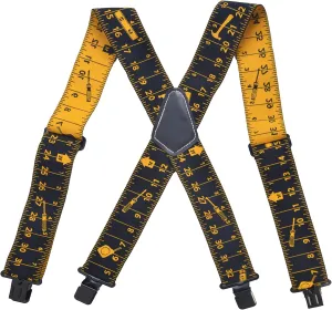 Dr.TOUGH Measuring Tape Suspenders for Men 2 Wide X-Back Work Suspenders Elastic Adjustable