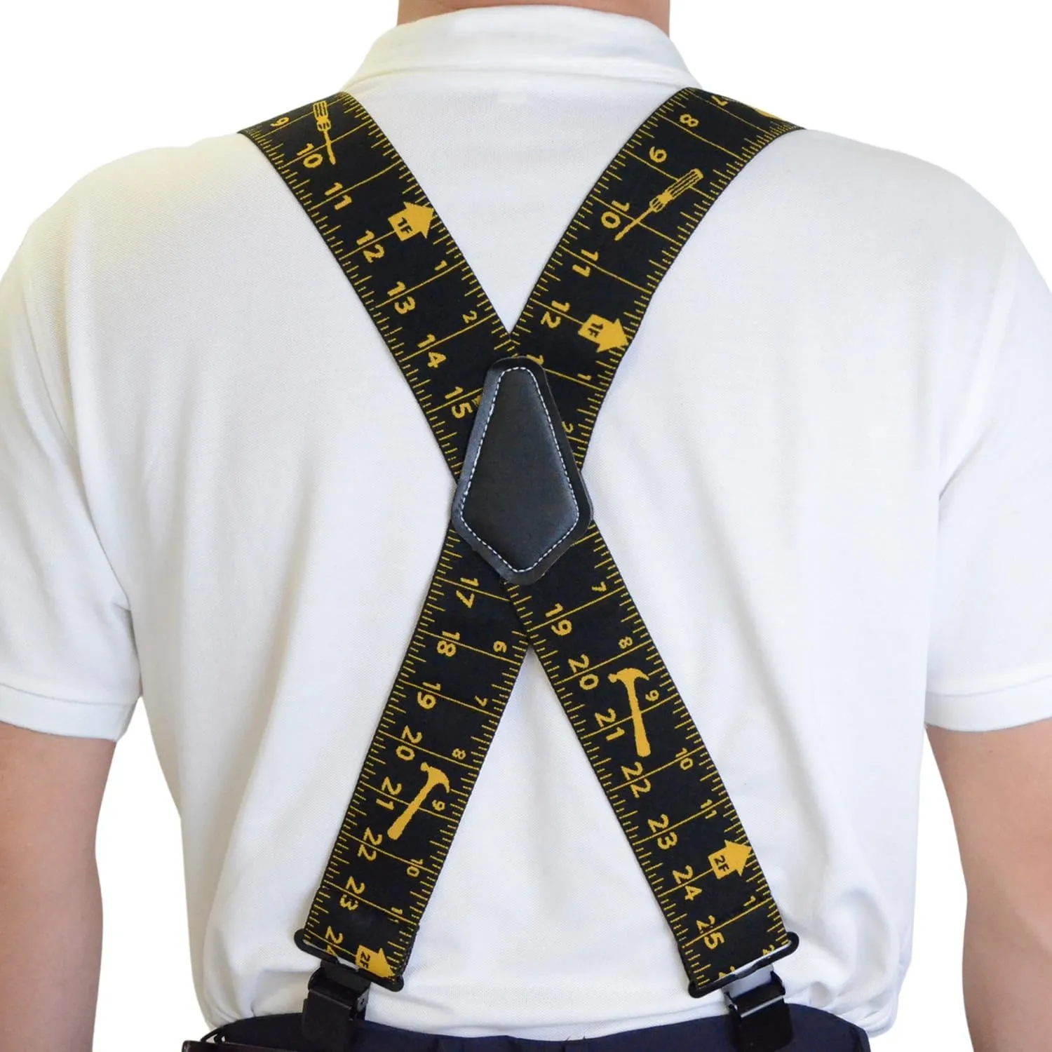 Dr.TOUGH Measuring Tape Suspenders for Men 2 Wide X-Back Work Suspenders Elastic Adjustable