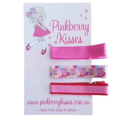 Everyday Non Slip Hair Clips - Peppa Pig on Pink