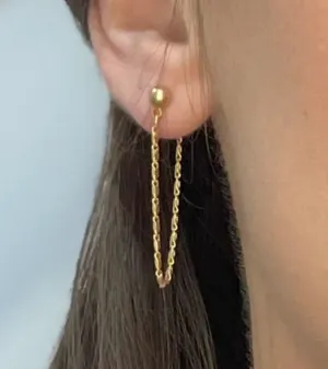 Extended Link Bar Drop Chain Mason Ball Stud Earrings in Gold