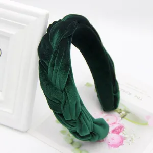 Fabric Wide Twist Velvet Braid Ladies Women Headband - Emerald