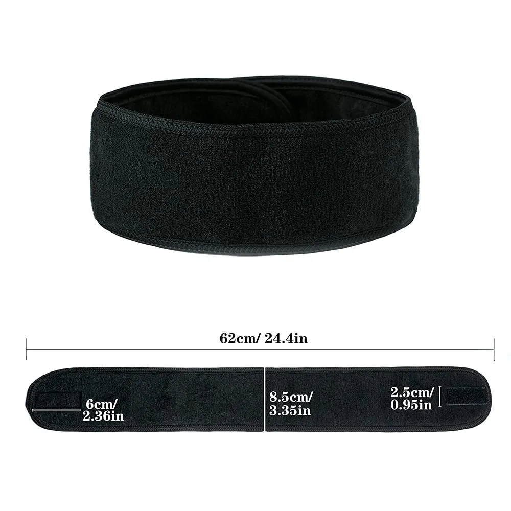 Facial Spa Headbands 4PCS, Makeup Shower Bath Wrap Sport Headband Terry Cloth Stretch Towel with Magic Tape (Black)