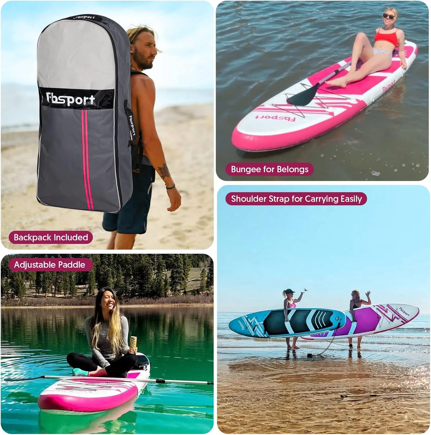 FBSPORT 11' Premium Stand Up Paddle Board, Yoga Board with Durable SUP Accessories & Carry Bag | Wide Stance, Surf Control, Non-Slip Deck, Leash, Paddle and Pump for Youth & Adult
