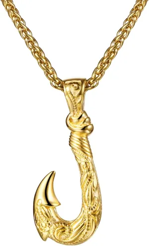 Fish Hook Pendant Necklace for Men: Stainless Steel Hawaiian Fishing Necklace Jewelry Gifts