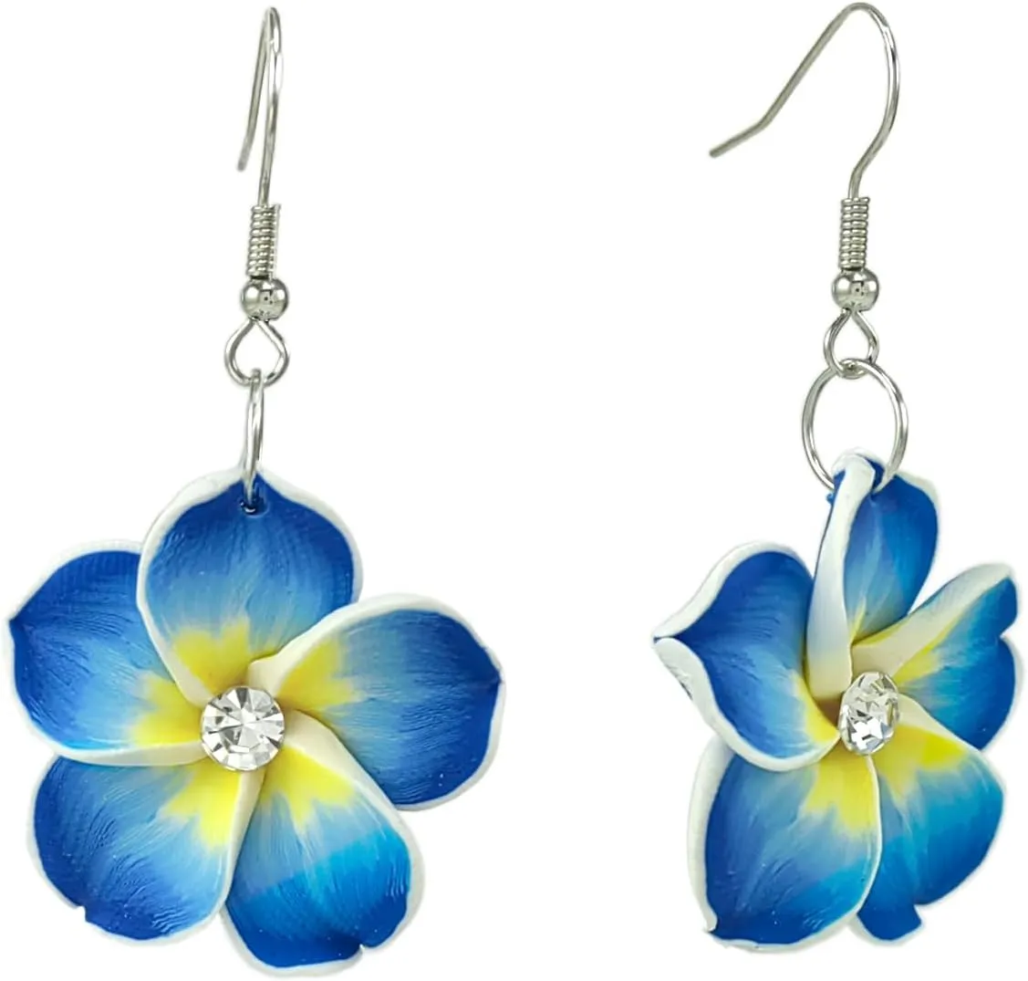 Floral Dangle Earrings for Women Hawaiian Tropical Plumeria Rubra Flower Drop Earrings with Cubic Zirconia Luau Beach Party Vacation Hawaiian Accessories Jewelry Gift