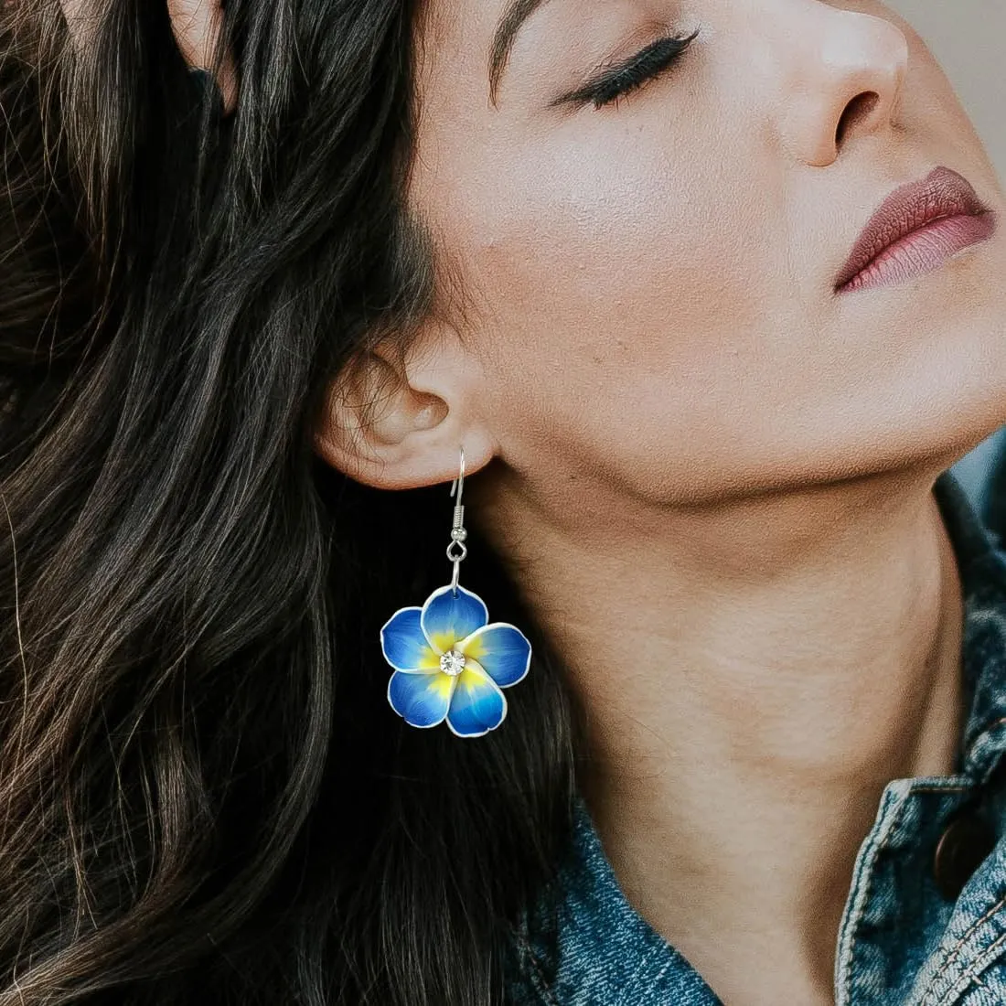 Floral Dangle Earrings for Women Hawaiian Tropical Plumeria Rubra Flower Drop Earrings with Cubic Zirconia Luau Beach Party Vacation Hawaiian Accessories Jewelry Gift