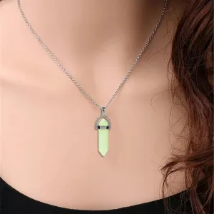 Fluorescent Crystal Necklaces Funny Halloween Luminous Hexagonal Bullet Shape Gemstone for DIY Necklace Glow in The Dark Pendant for Women Men