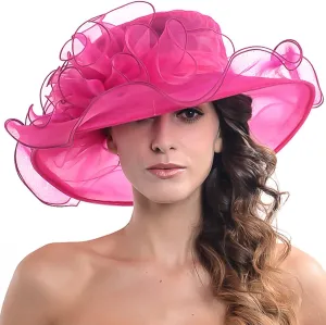 FORBUSITE Derby Church Dress Hat for Women Fascinator Bridal Tea Party Wedding Hat Wide Brim