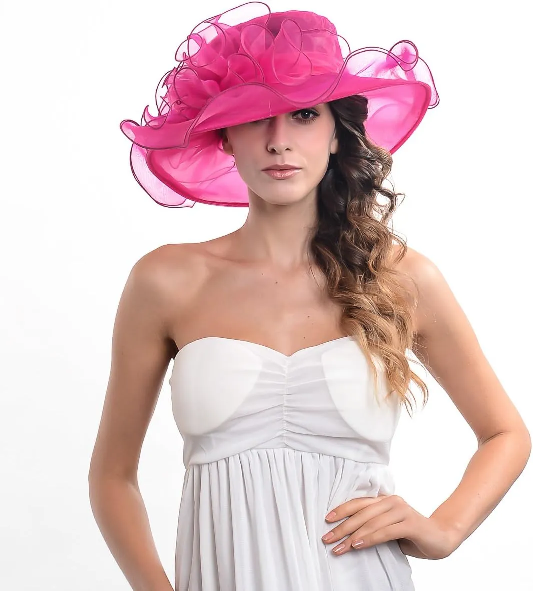 FORBUSITE Derby Church Dress Hat for Women Fascinator Bridal Tea Party Wedding Hat Wide Brim