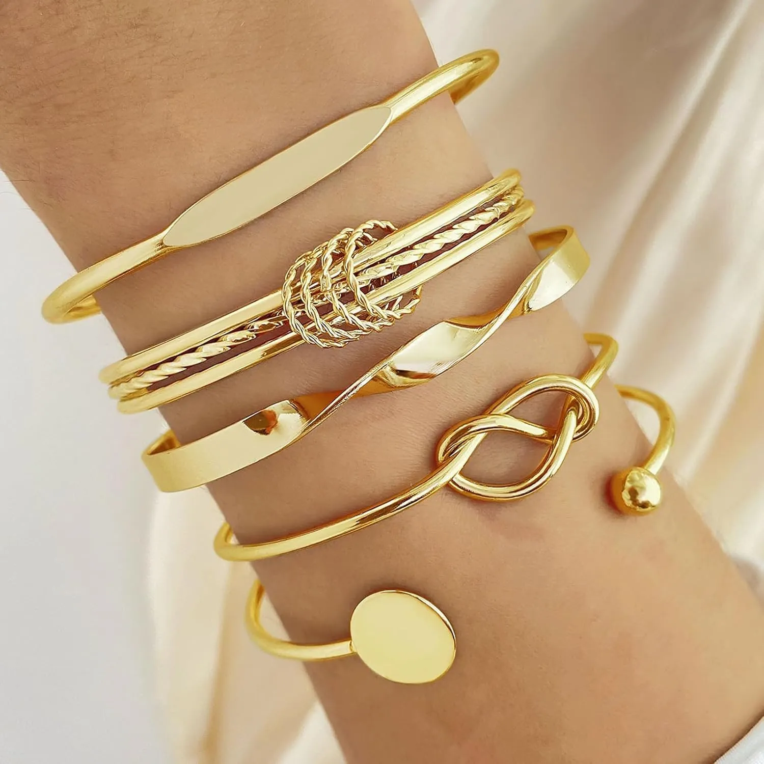 FUNOJOY Gold Bangle Bracelets Set for Women, Multi Layer Stackable Cuff Bracelets, Boho Open Adjustable Bangle Jewelry Gift for Her