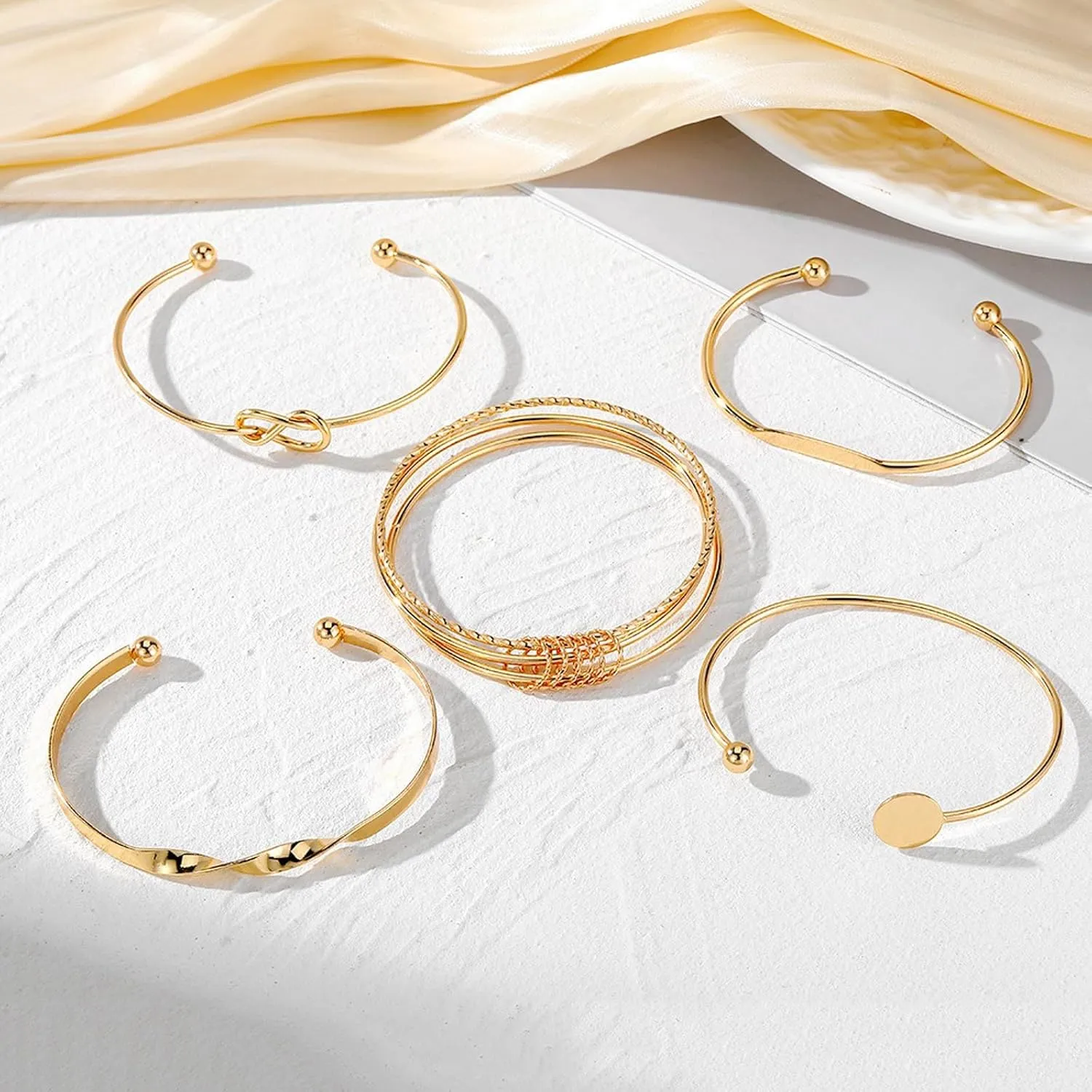 FUNOJOY Gold Bangle Bracelets Set for Women, Multi Layer Stackable Cuff Bracelets, Boho Open Adjustable Bangle Jewelry Gift for Her