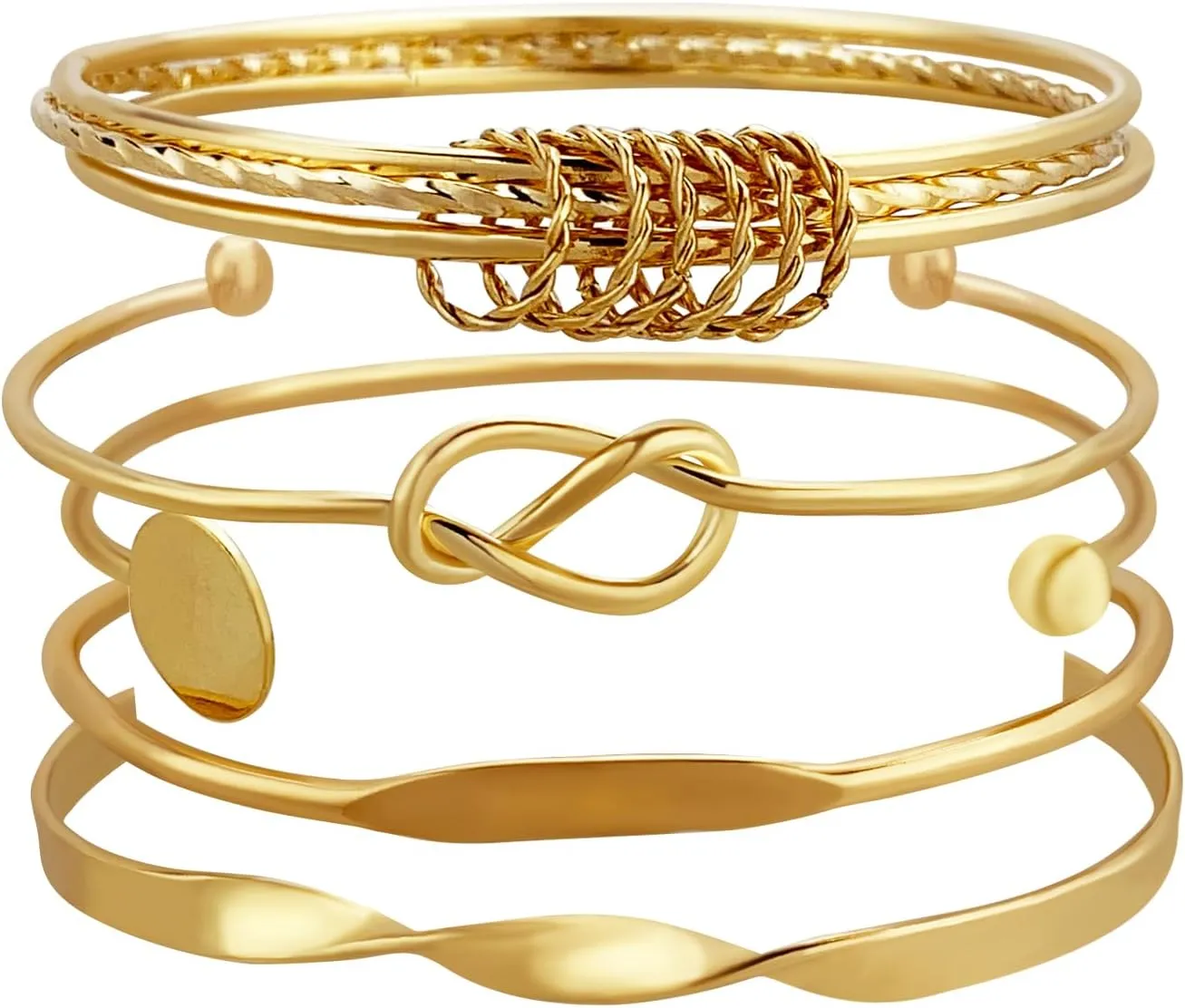 FUNOJOY Gold Bangle Bracelets Set for Women, Multi Layer Stackable Cuff Bracelets, Boho Open Adjustable Bangle Jewelry Gift for Her