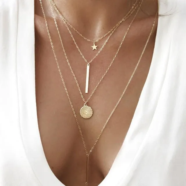 Galaxy Multiple Layered Gold Necklaces