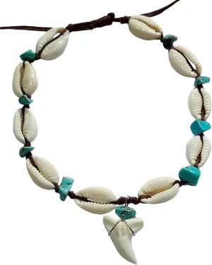 Genuine Mako Shark Tooth Anklet, Handmade Cowrie Shells Anklet for Women Surfer Jewelry EA389-AN