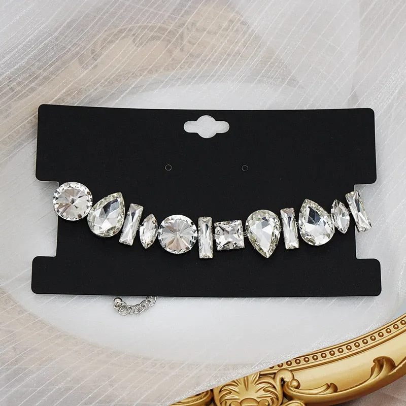 Geometric Crystal Choker Necklaces for Women Water Drop Clavicle Chain Necklaces