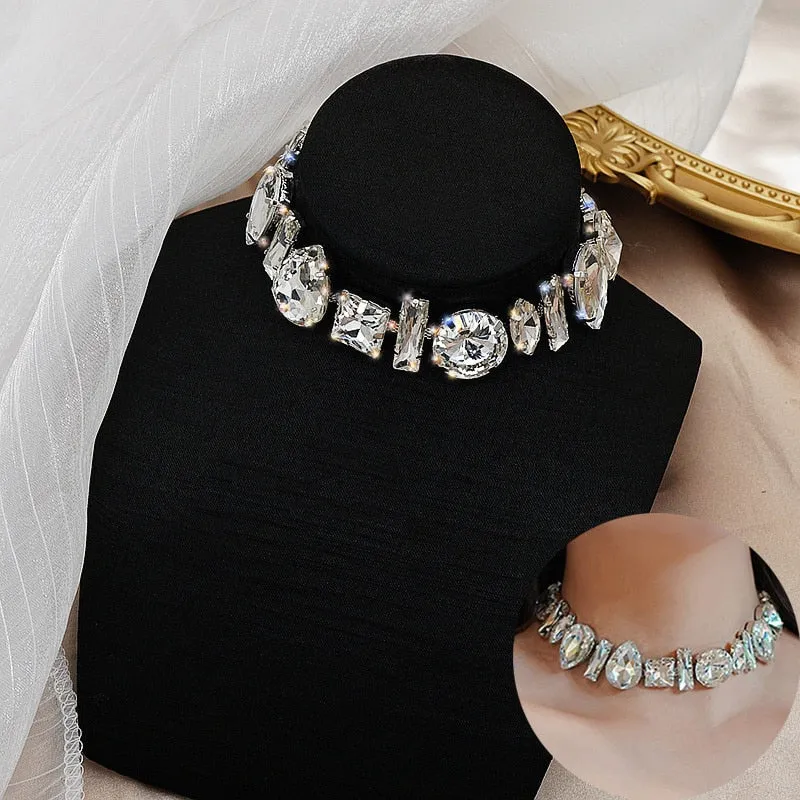 Geometric Crystal Choker Necklaces for Women Water Drop Clavicle Chain Necklaces