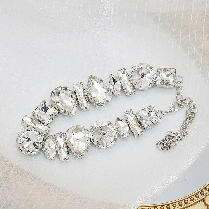 Geometric Crystal Choker Necklaces for Women Water Drop Clavicle Chain Necklaces