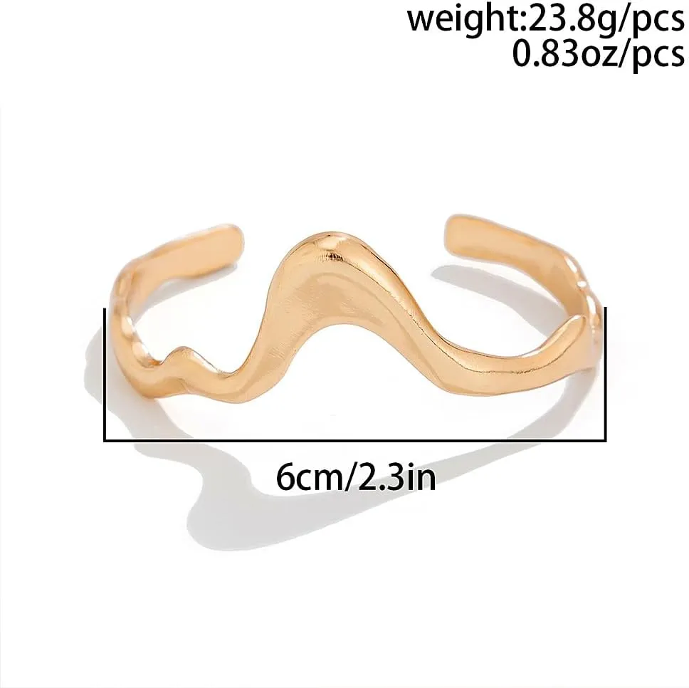 GIGB PBDK 14K Gold Liquid Metal Bracelet, Chunky Curved Wave Lava Open Cuff Bracelet, Minimalist Punk Hip Hop Statement Bangle Jewelry Gifts for Women