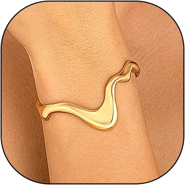 GIGB PBDK 14K Gold Liquid Metal Bracelet, Chunky Curved Wave Lava Open Cuff Bracelet, Minimalist Punk Hip Hop Statement Bangle Jewelry Gifts for Women