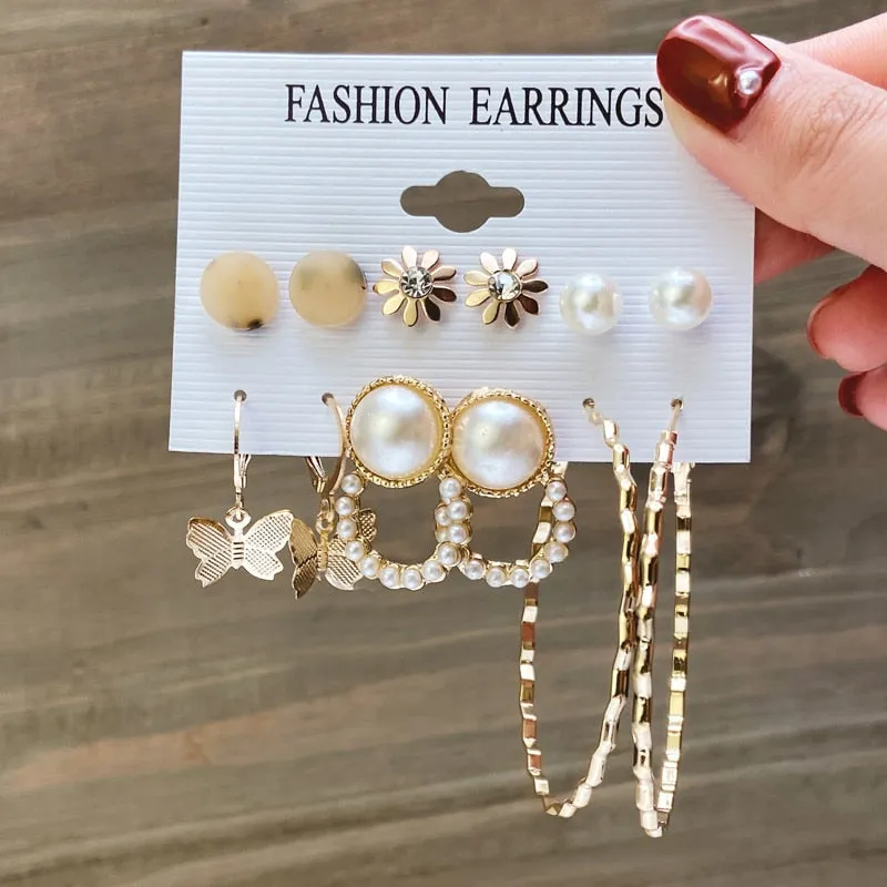 Gold and Pearl Hoop Earrings Set with Trendy Style and High Quality