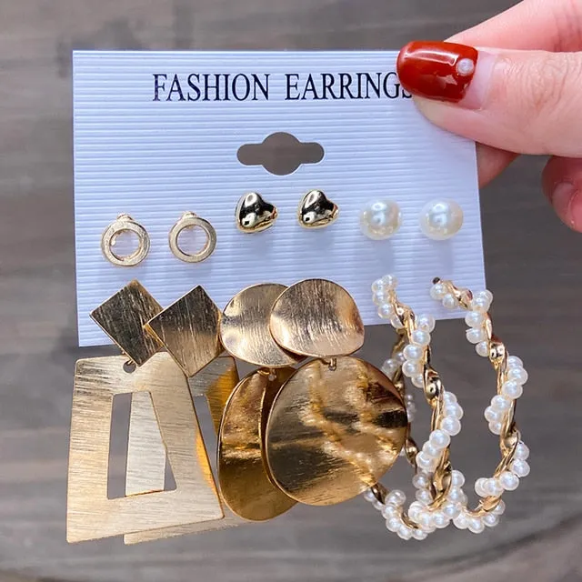 Gold and Pearl Hoop Earrings Set with Trendy Style and High Quality