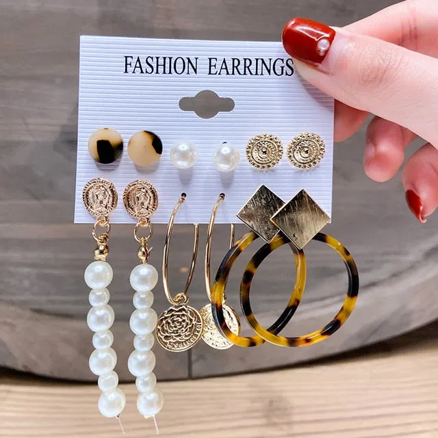 Gold and Pearl Hoop Earrings Set with Trendy Style and High Quality