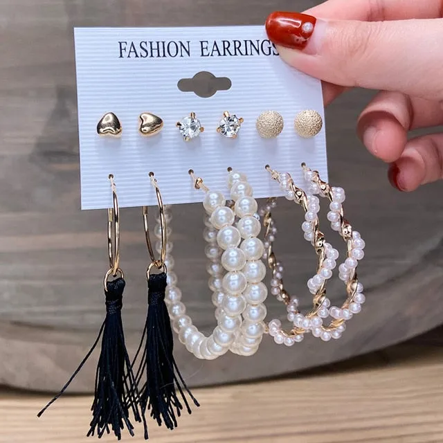 Gold and Pearl Hoop Earrings Set with Trendy Style and High Quality