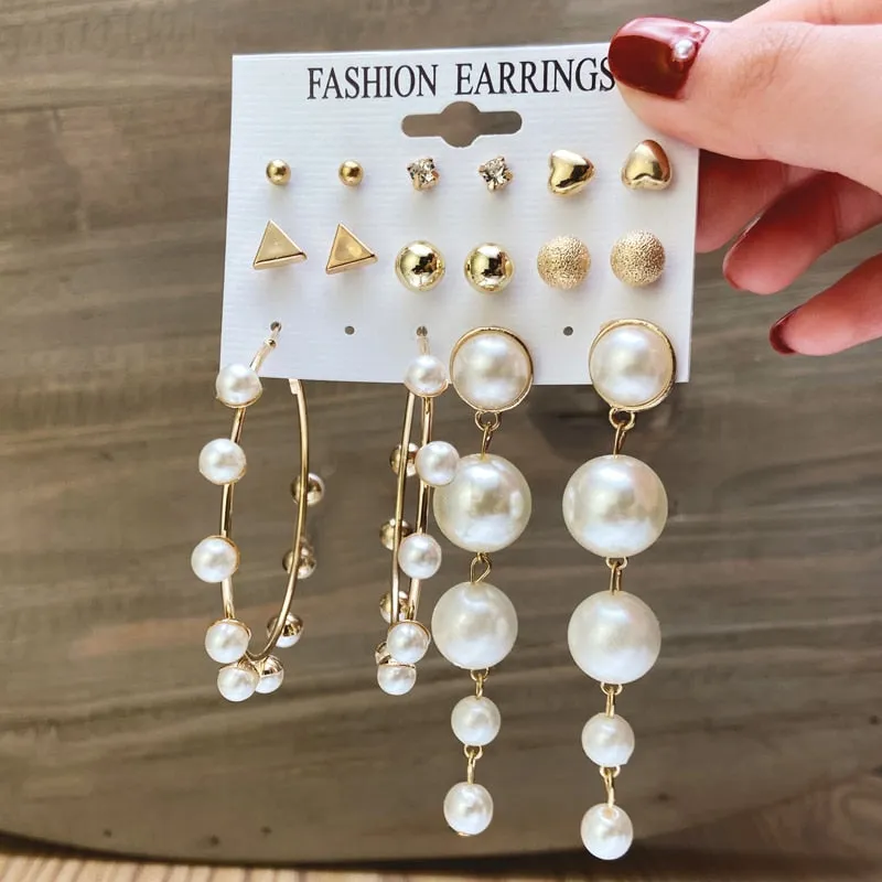 Gold and Pearl Hoop Earrings Set with Trendy Style and High Quality