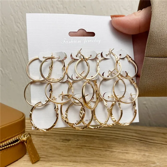 Gold and Pearl Hoop Earrings Set with Trendy Style and High Quality