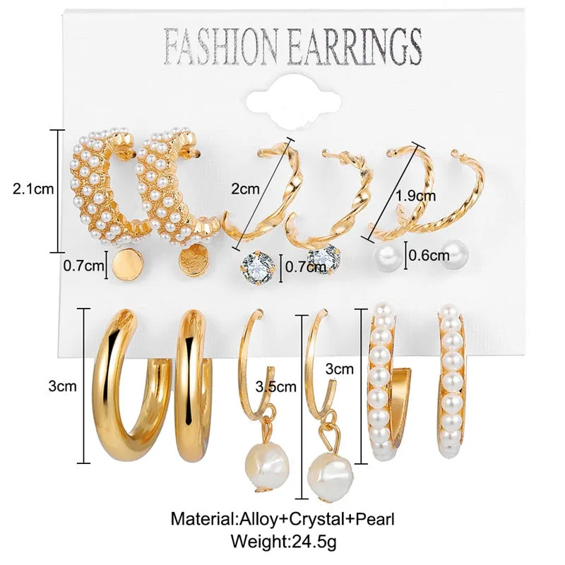 Gold and Pearl Hoop Earrings Set with Trendy Style and High Quality
