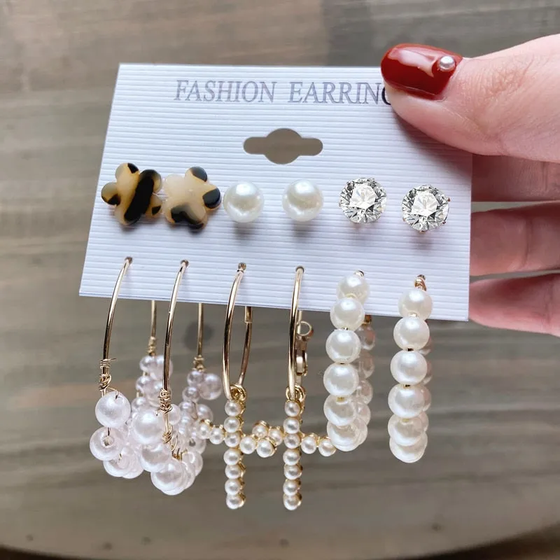 Gold and Pearl Hoop Earrings Set with Trendy Style and High Quality
