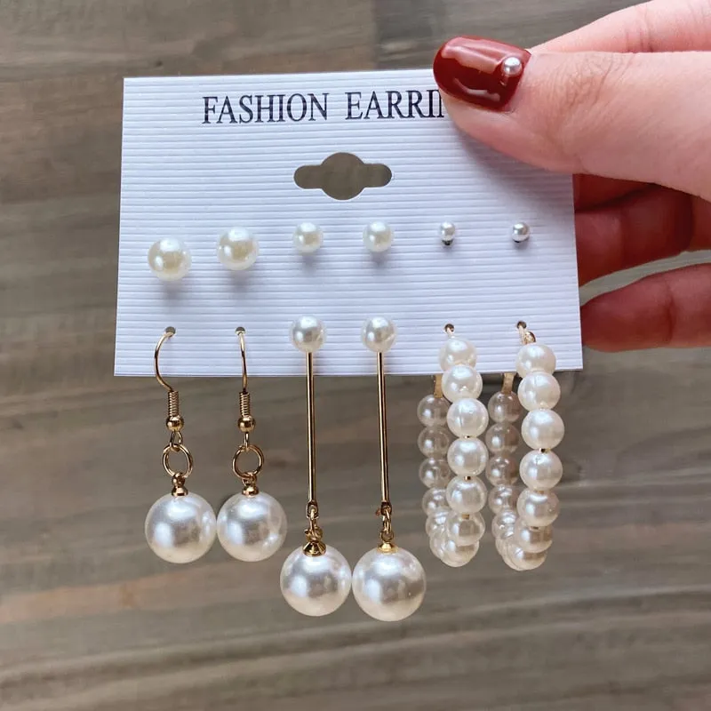 Gold and Pearl Hoop Earrings Set with Trendy Style and High Quality