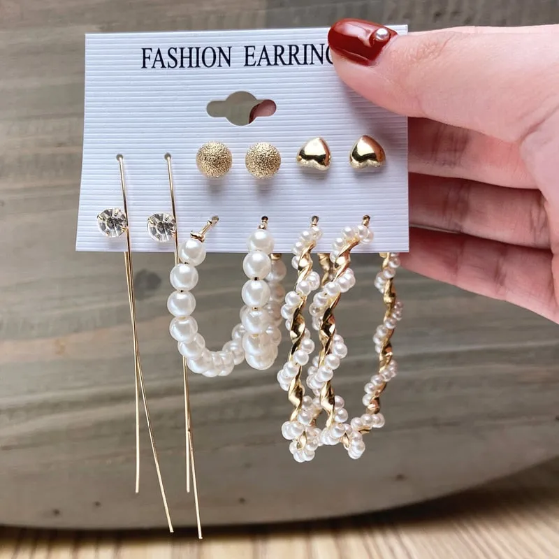 Gold and Pearl Hoop Earrings Set with Trendy Style and High Quality