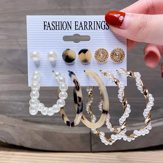 Gold and Pearl Hoop Earrings Set with Trendy Style and High Quality