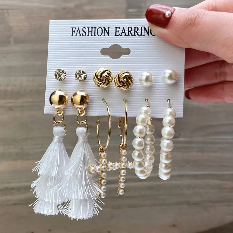 Gold and Pearl Hoop Earrings Set with Trendy Style and High Quality
