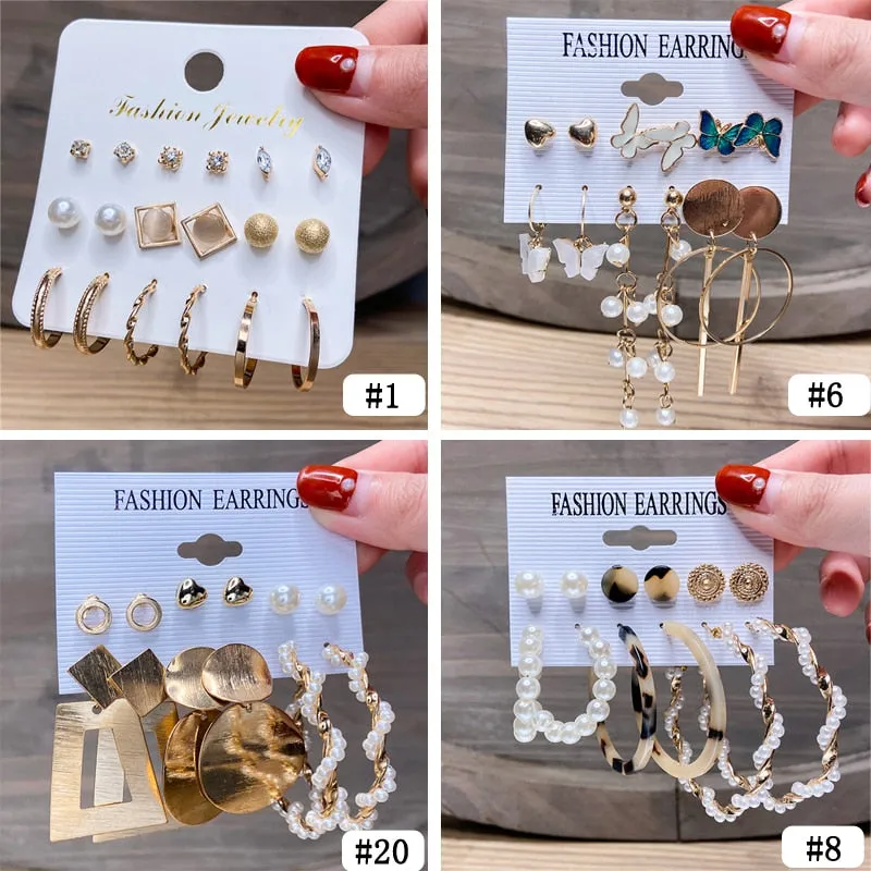 Gold and Pearl Hoop Earrings Set with Trendy Style and High Quality