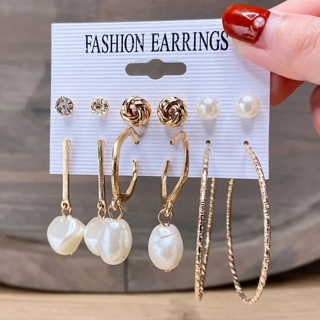 Gold and Pearl Hoop Earrings Set with Trendy Style and High Quality