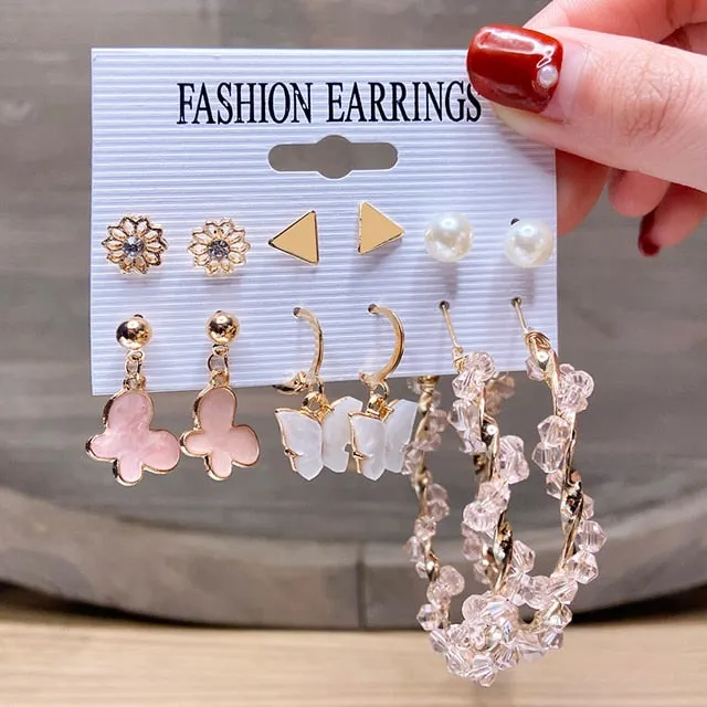 Gold and Pearl Hoop Earrings Set with Trendy Style and High Quality