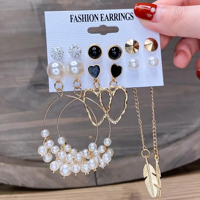 Gold and Pearl Hoop Earrings Set with Trendy Style and High Quality