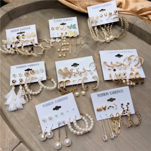 Gold and Pearl Hoop Earrings Set with Trendy Style and High Quality