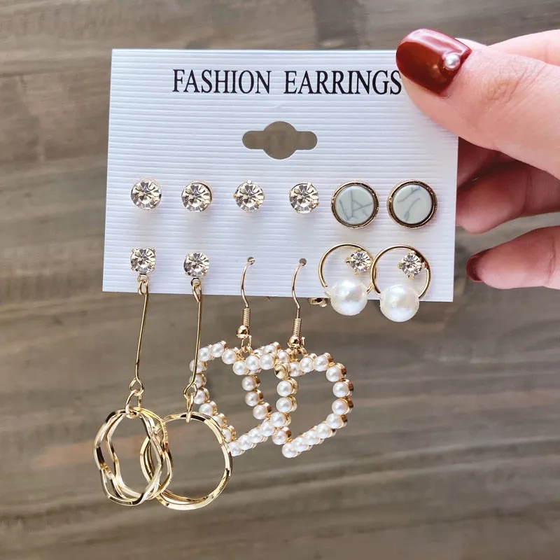 Gold and Pearl Hoop Earrings Set with Trendy Style and High Quality