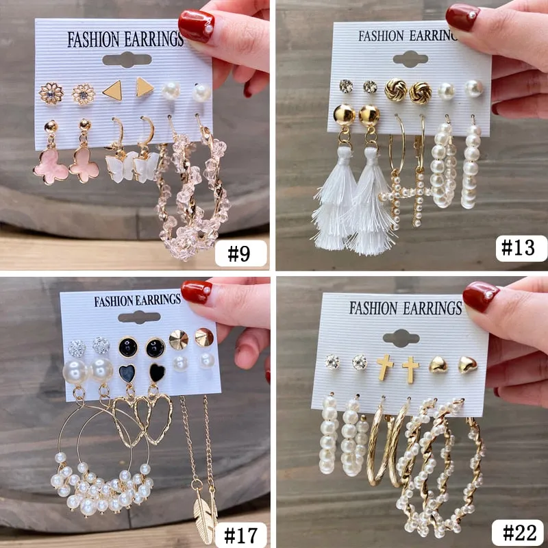 Gold and Pearl Hoop Earrings Set with Trendy Style and High Quality